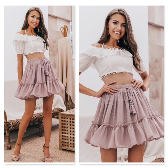 Swiss Polka Dot Pink Mini Skirt - Picture 2 of 13